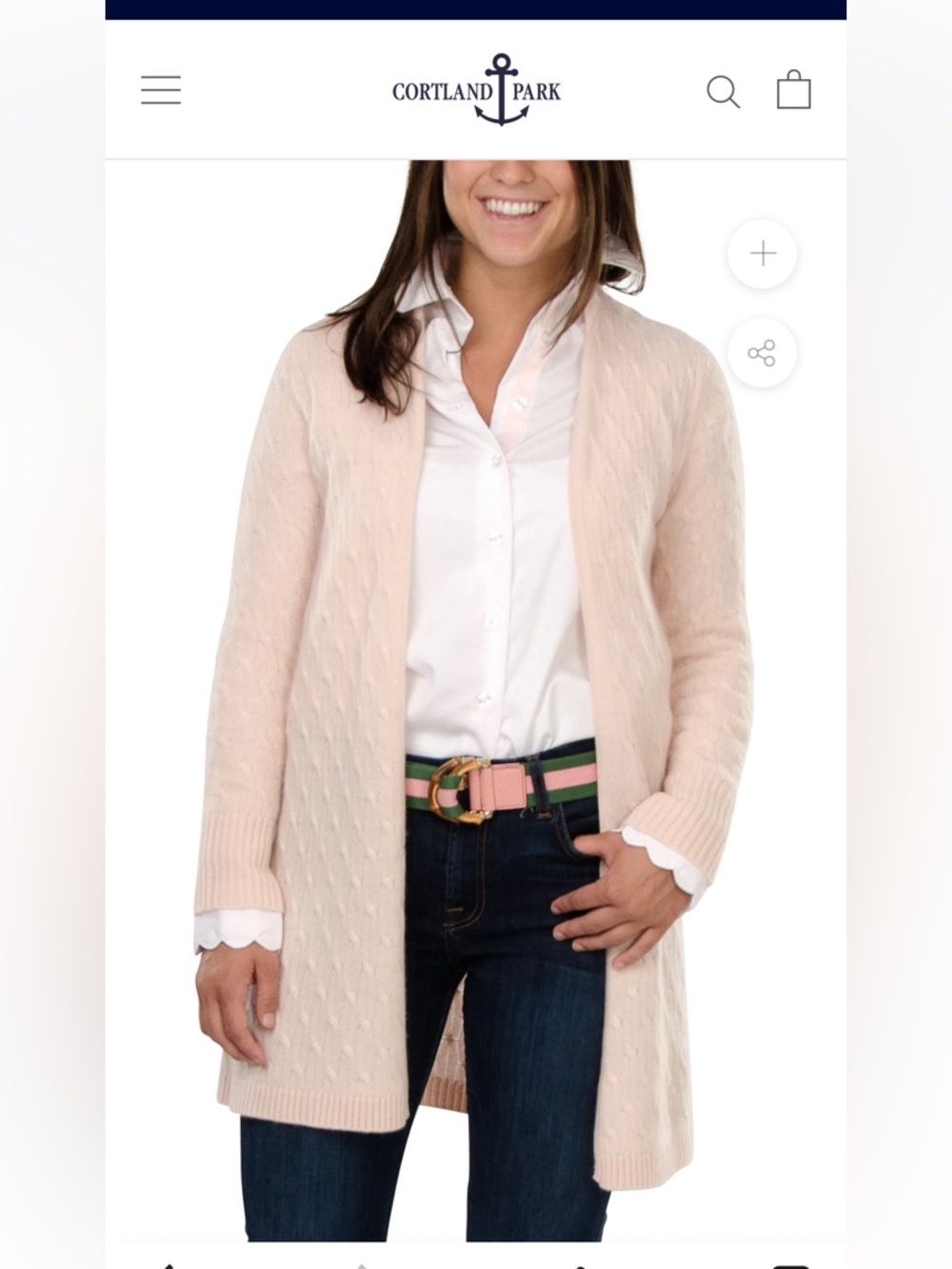 Cortland Park Cream Open-Front Cable Knit Cardigan 100% cashmere size M